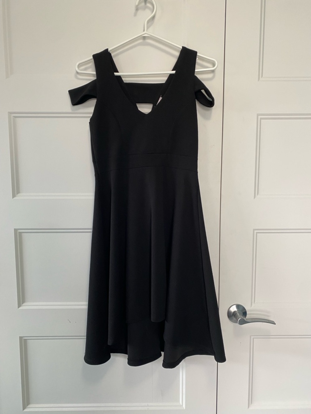 Black Cold-Shoulder V-Neck Fit-and-Flare high-low Dress